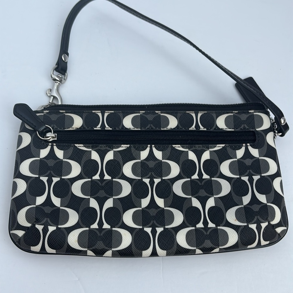 Coach Signature Black White Wristlet Clutch Wallet Mini Purse Black and White - Picture 4 of 9